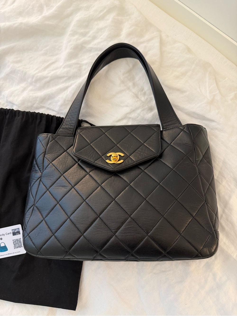 CHANEL Classic Flap Vintage Quilted Calf Skin Leather Tote Bag Black